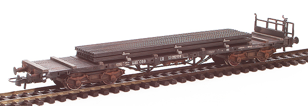 REI Models 76195 - Custom Weathered Austrian OBB two axle flat car with stacked railroad rails